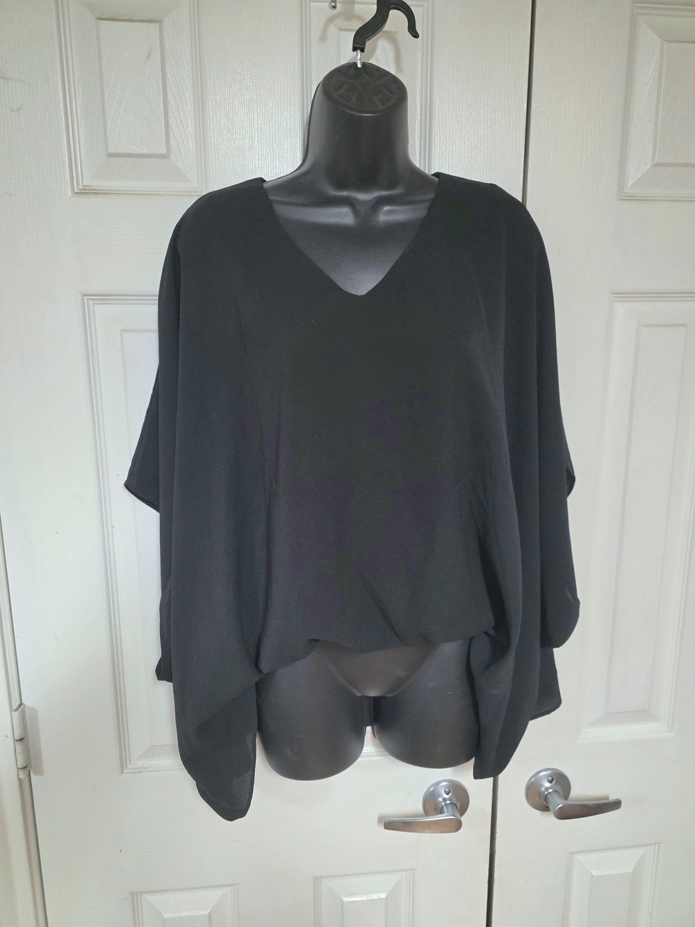 Main Strip Black V-Neck Draped Batwing Top